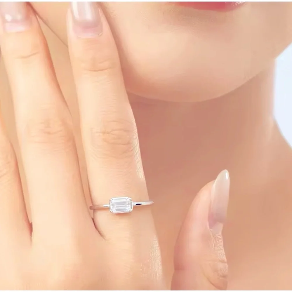 NEW Emerald Cut 5A‎ CZ Ring | Rhodium 925 Sterling Silver, 6